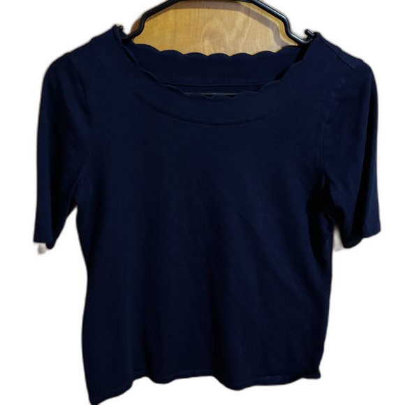 Talbots Navy Scalloped Neck Top Tee‎ - Picture 1 of 12